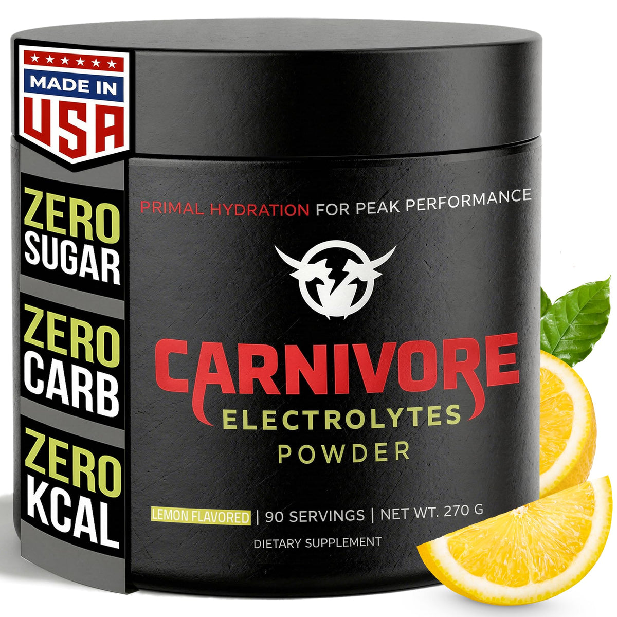 Carnivore Electrolytes lemon powder jar supports daily hydration during carnivore meals