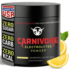 Carnivore Electrolytes lemon powder jar supports daily hydration during carnivore meals