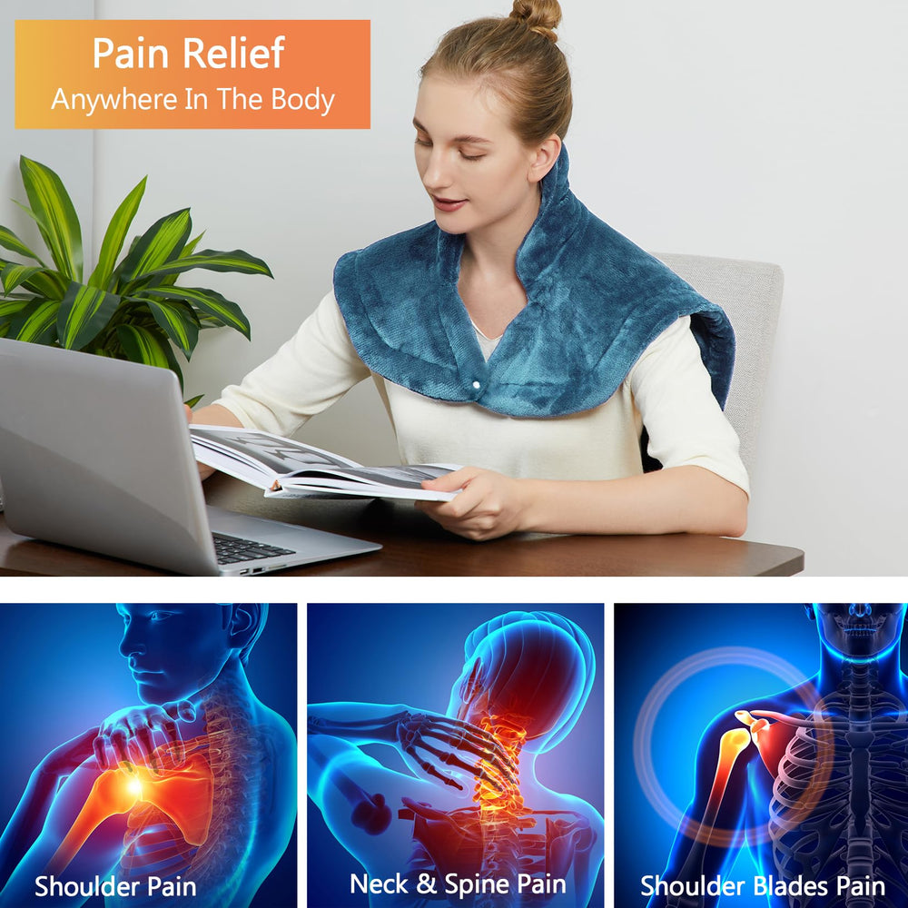 CAROMIO heating pad weighted edges and straps for hands-free wear