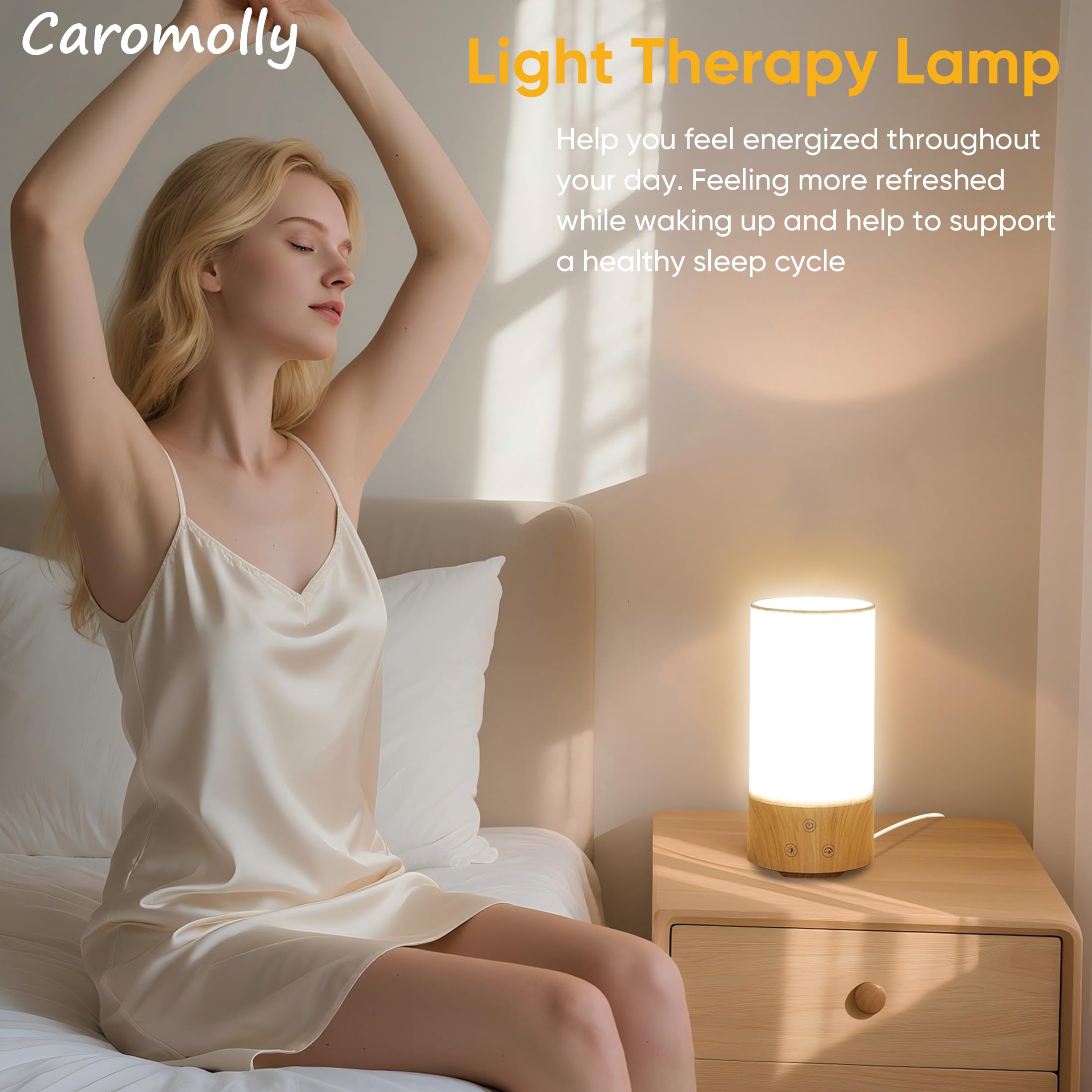 Caromolly happy lamp 2700K warm glow creates a cozy ambience for evenings.