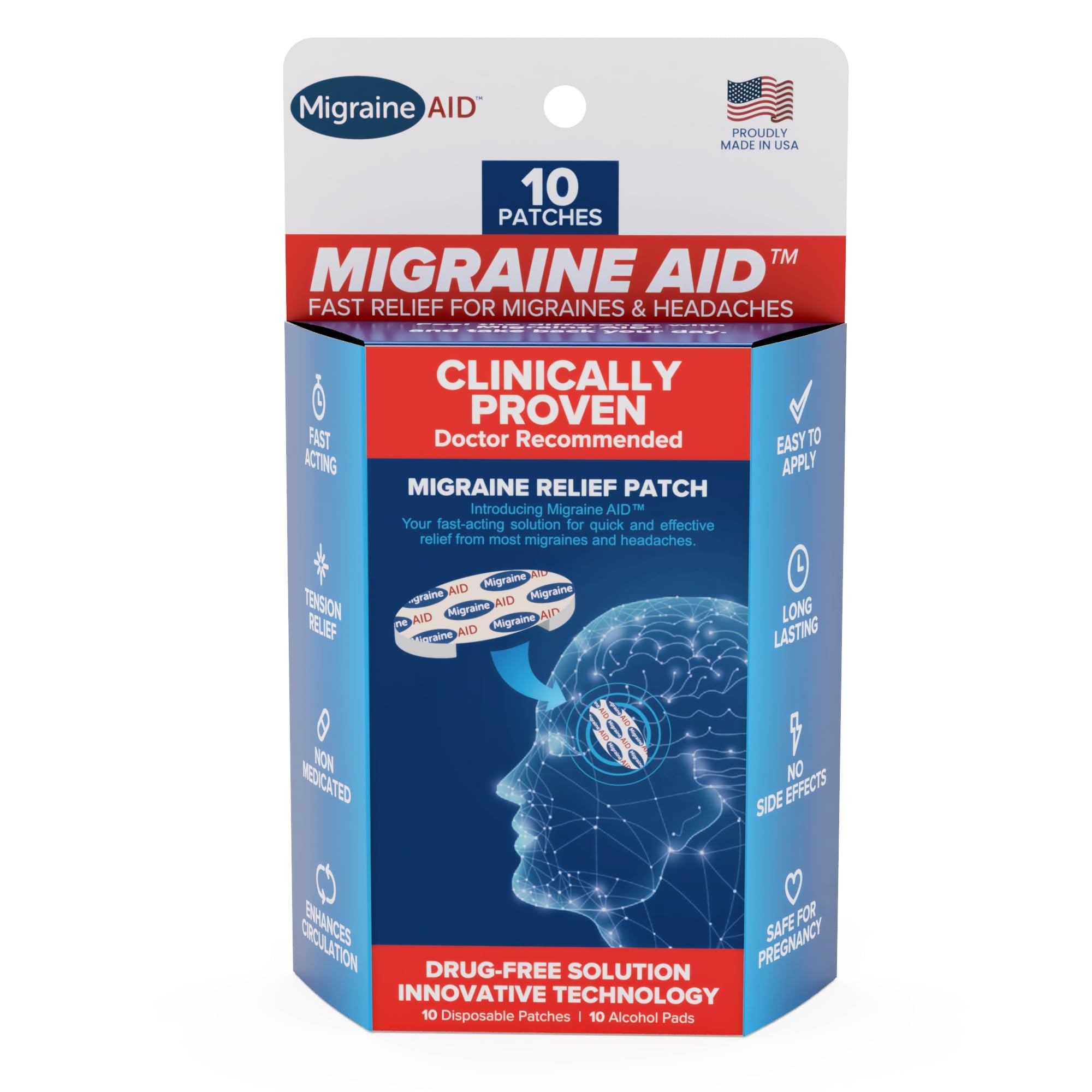 CarpalAid Migraine AID patch applied to temple for relief