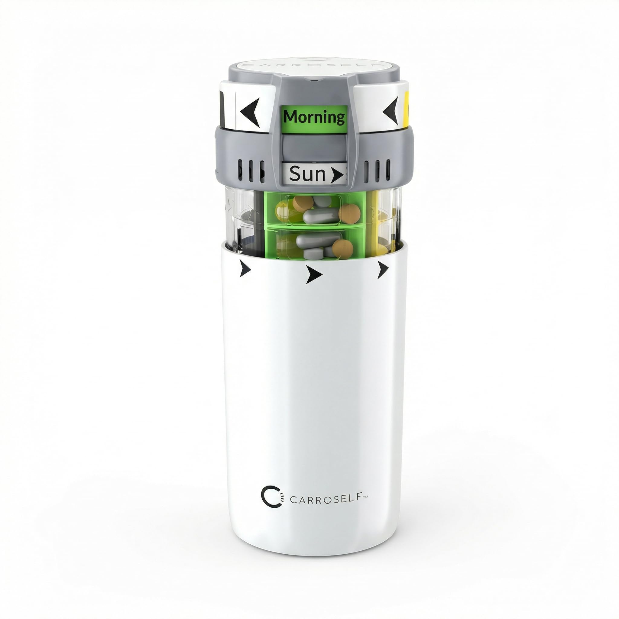 CARROSELF smart pill dispenser shows four daily doses for easy daily planning