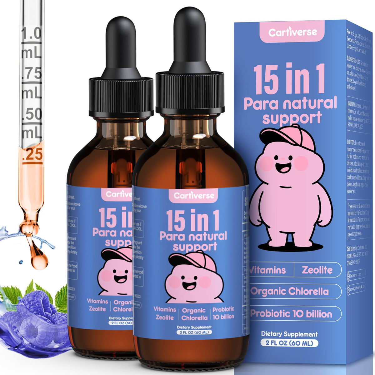 Cartiverse Parasite Cleanse bottle promotes digestive balance with natural zeolite detox.