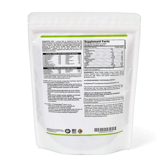 Casa de Sante Advanced Whey Protein Isolate Chocolate label shows clean ingredients