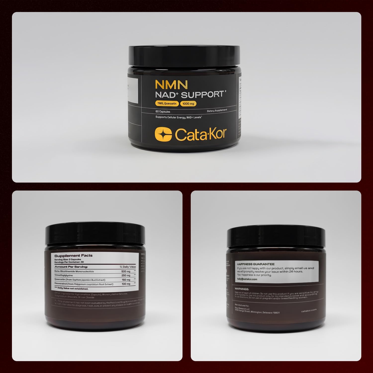 Cata-Kor NMN supplement box indicating third-party testing