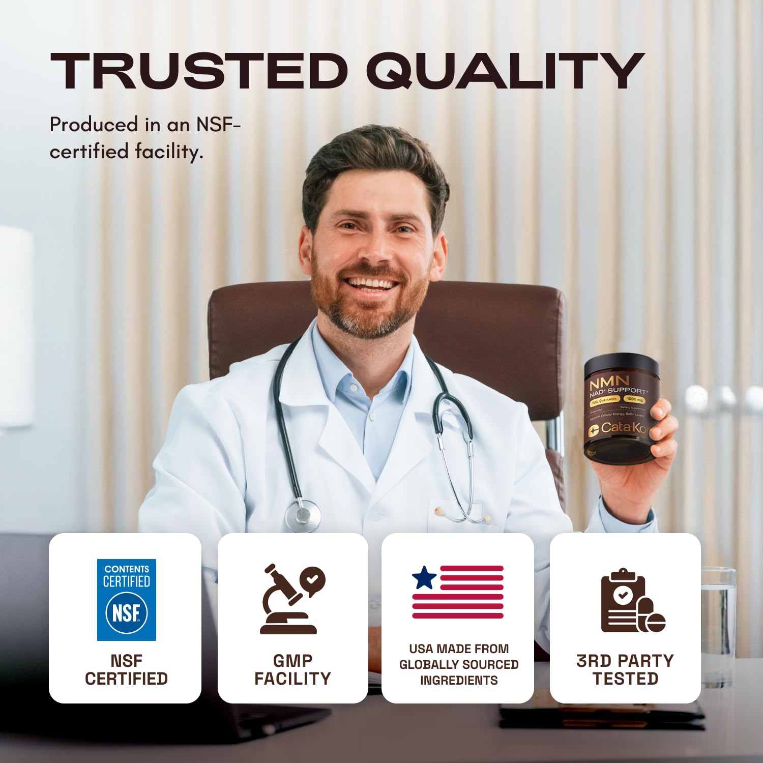 Cata-Kor NMN supplement science panel illustrating the 4-in-1 formula