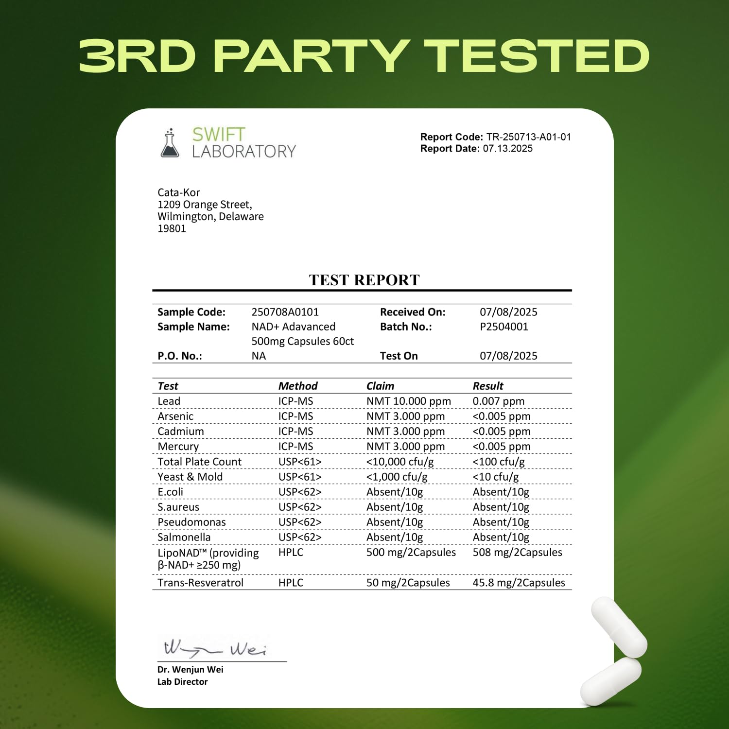Product information card detailing ingredients and usage tips.