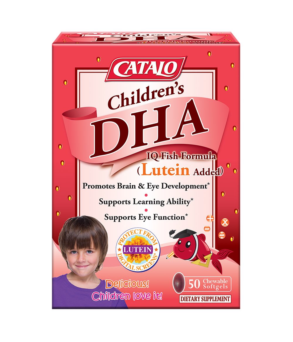 CATALO Children’s DHA strawberry softgel bottle, a tasty daily source of omega-3.