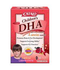 CATALO Children’s DHA strawberry softgel bottle, a tasty daily source of omega-3.