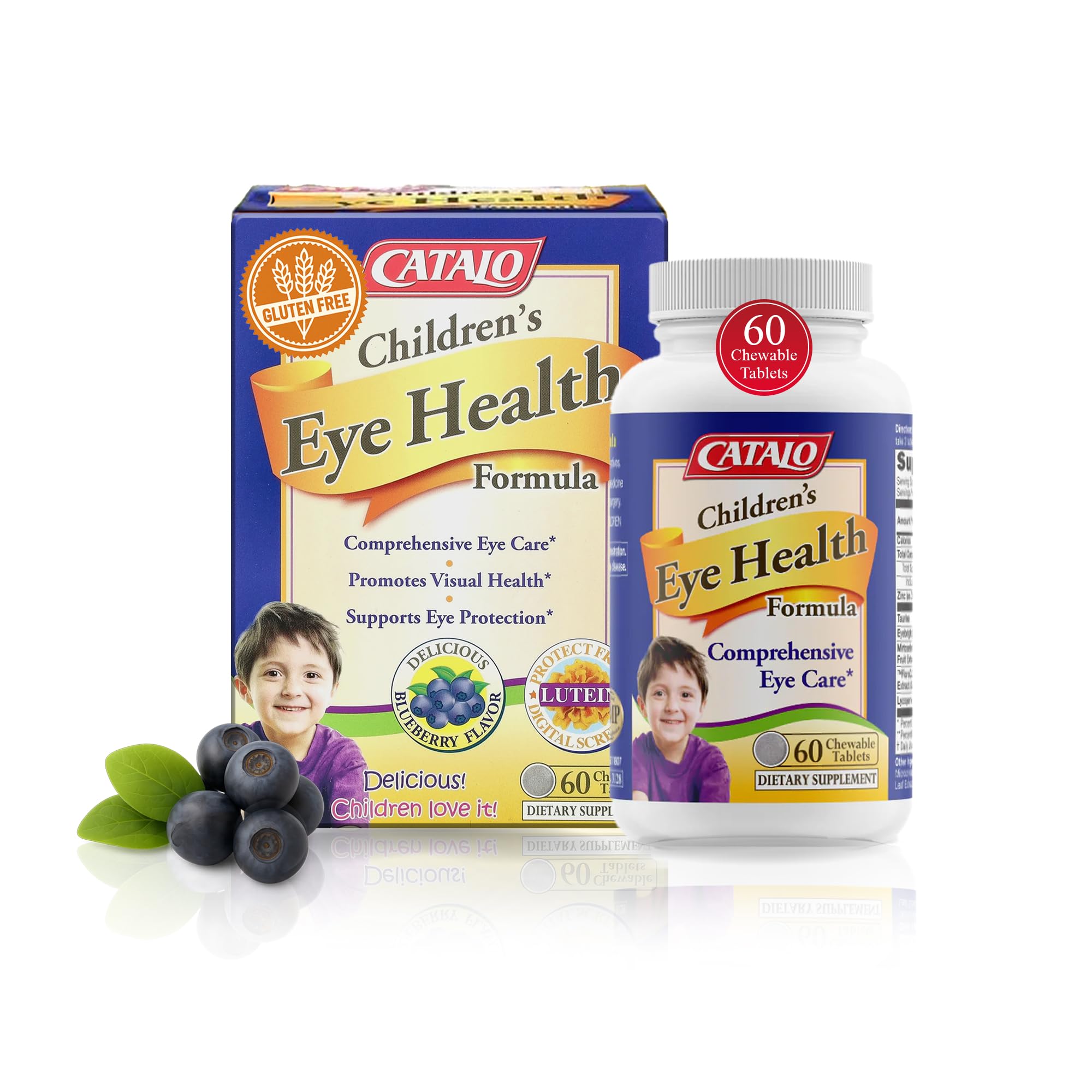 CATALO Children's Eye Health bottle with chewable tablets for easy daily eye care.