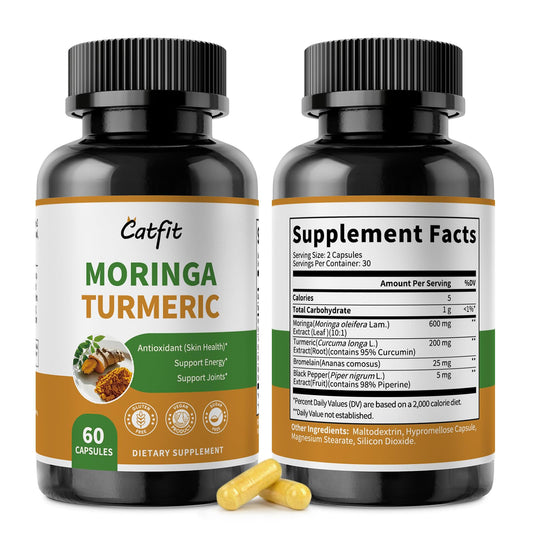 Catfit Moringa Capsules bottle front for daily plant-based nourishment.