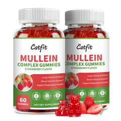 Catfit Mullein Gummies highlighting lungs-detox benefits for clearer airways