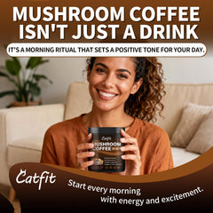 Catfit mushroom coffee powder foil seal close-up with freshness cue.