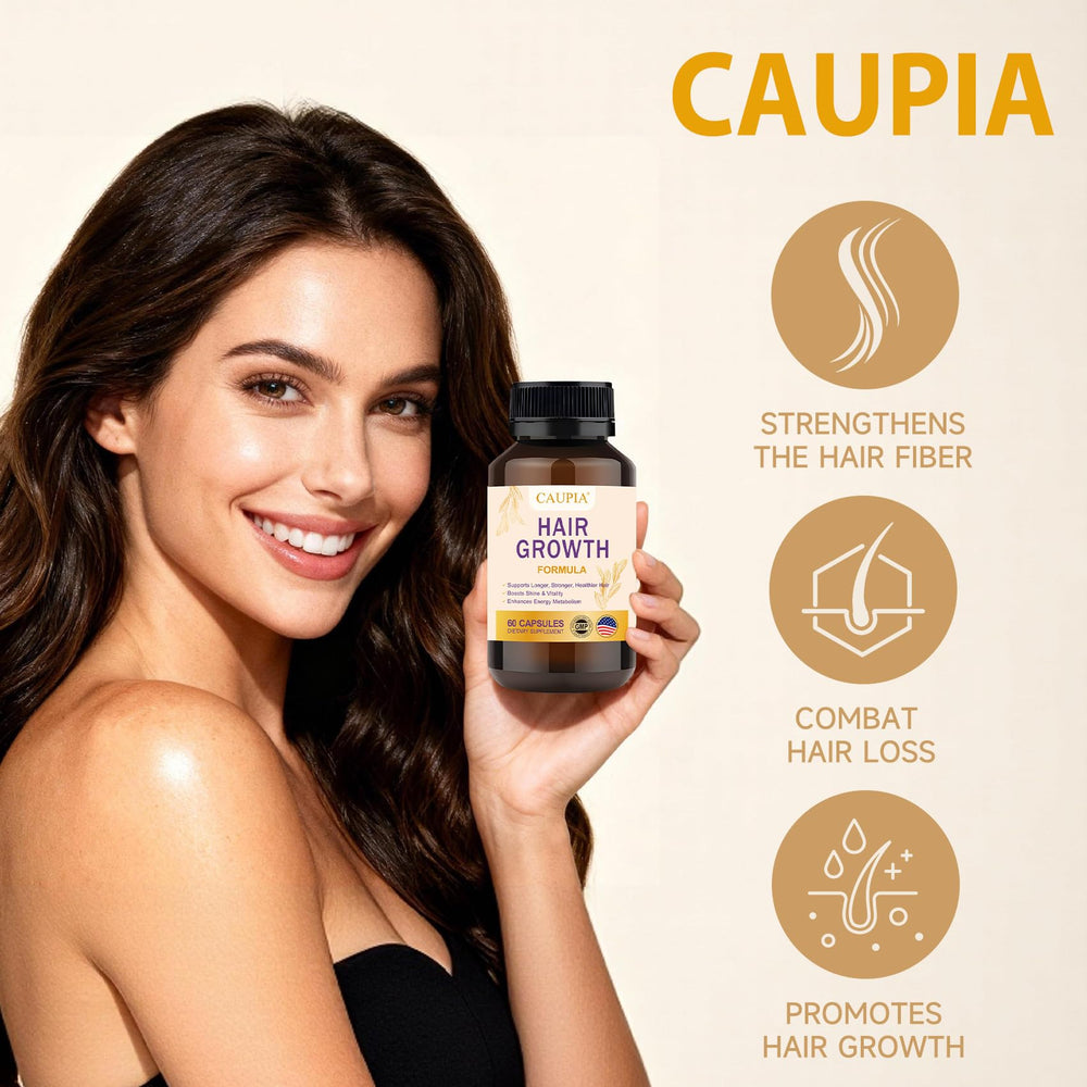 CAUPIA Hair Energy capsules poured into hand show easy daily intake.