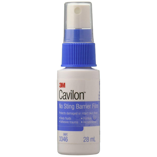 Cavilon No Sting barrier film spray bottle provides a transparent shield against moisture and adhesives
