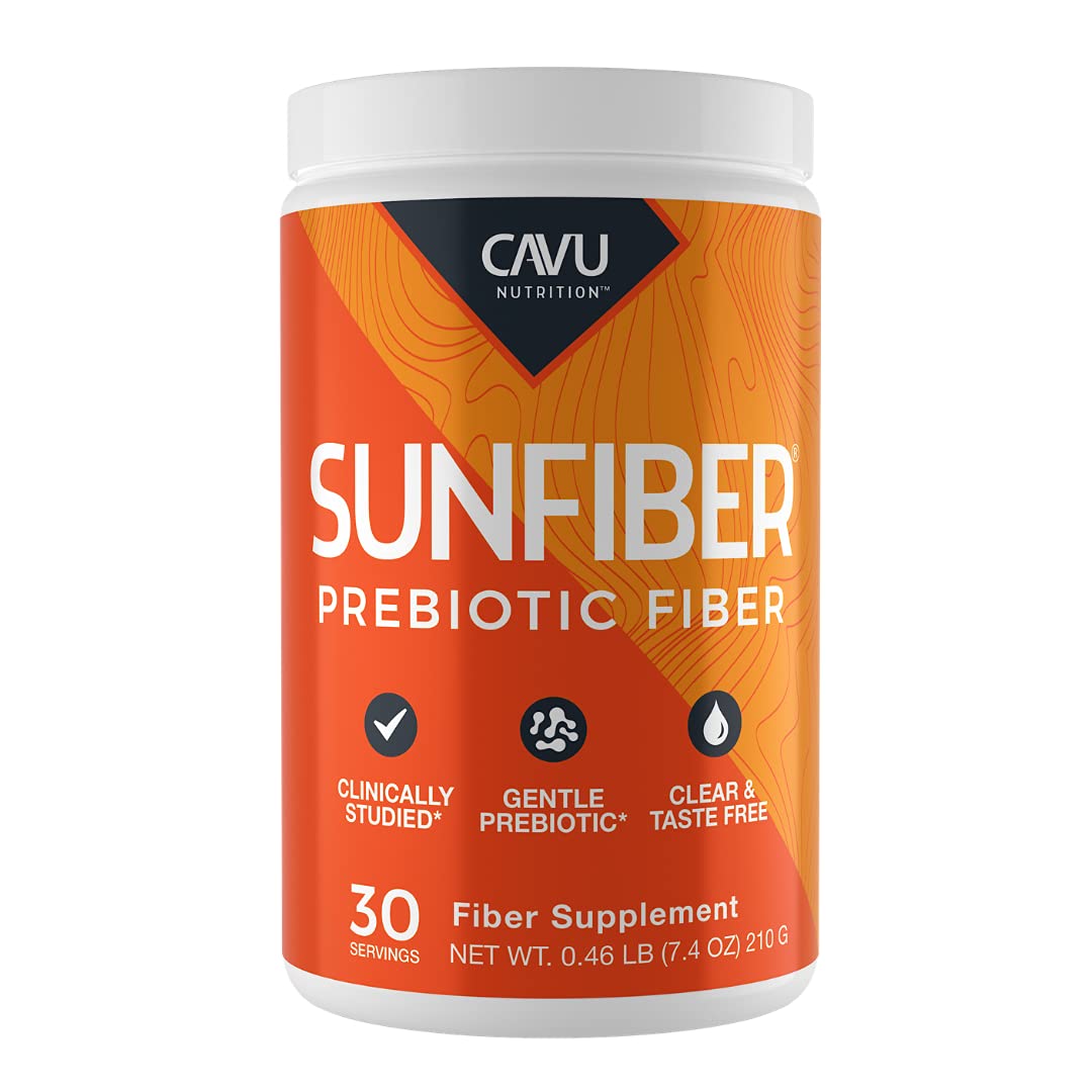 CAVU NUTRITION Sunfiber bottle shown for gentle daily fiber support.