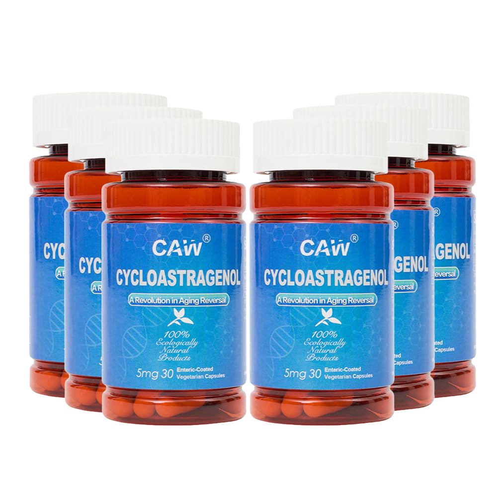 CAW Hypersorption Cycloastragenol 5Mg bottle shows enteric-coated delivery for stomach-safe absorption.