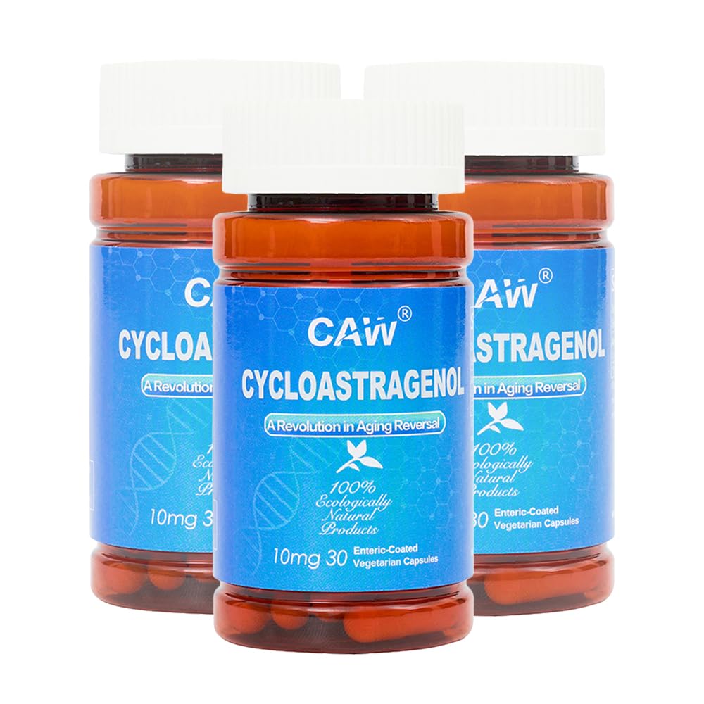 CAW Hypersorption Cycloastragenol bottle and capsules showing enteric-coated delivery