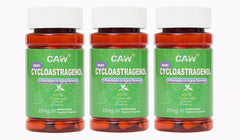CAW Nano Cycloastragenol bottle close-up showing enteric-coated capsules.