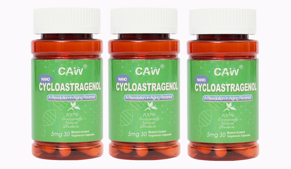 CAW Nano Cycloastragenol bottle pour for easy daily dosing and convenience