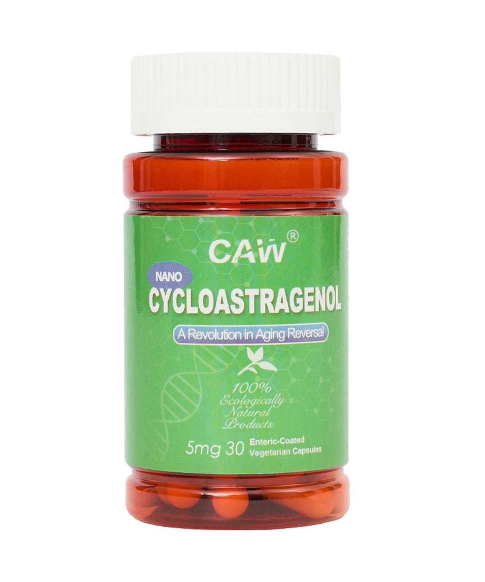 CAW Telomere Supplement bottle front for daily wellness.