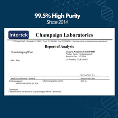 CAW Telomere Support purity claim image highlighting 99.9% cycloastragenol