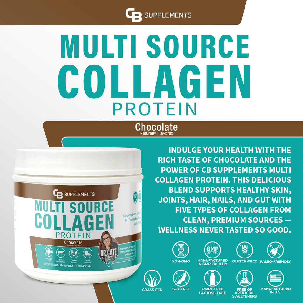 CB Supplements Multi Collagen Chocolate powder scoop for easy daily servings in smoothies