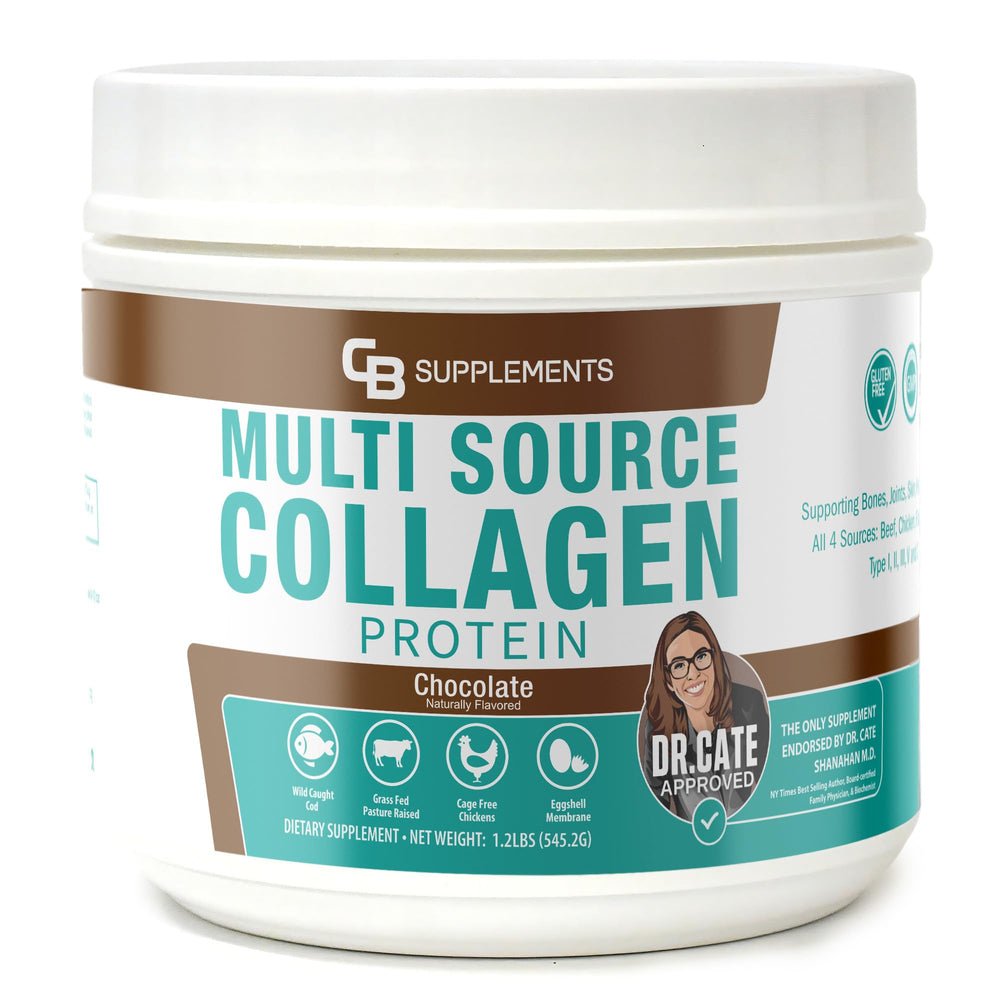 CB Supplements Multi Collagen Chocolate tub ready for daily shakes and joint support potential