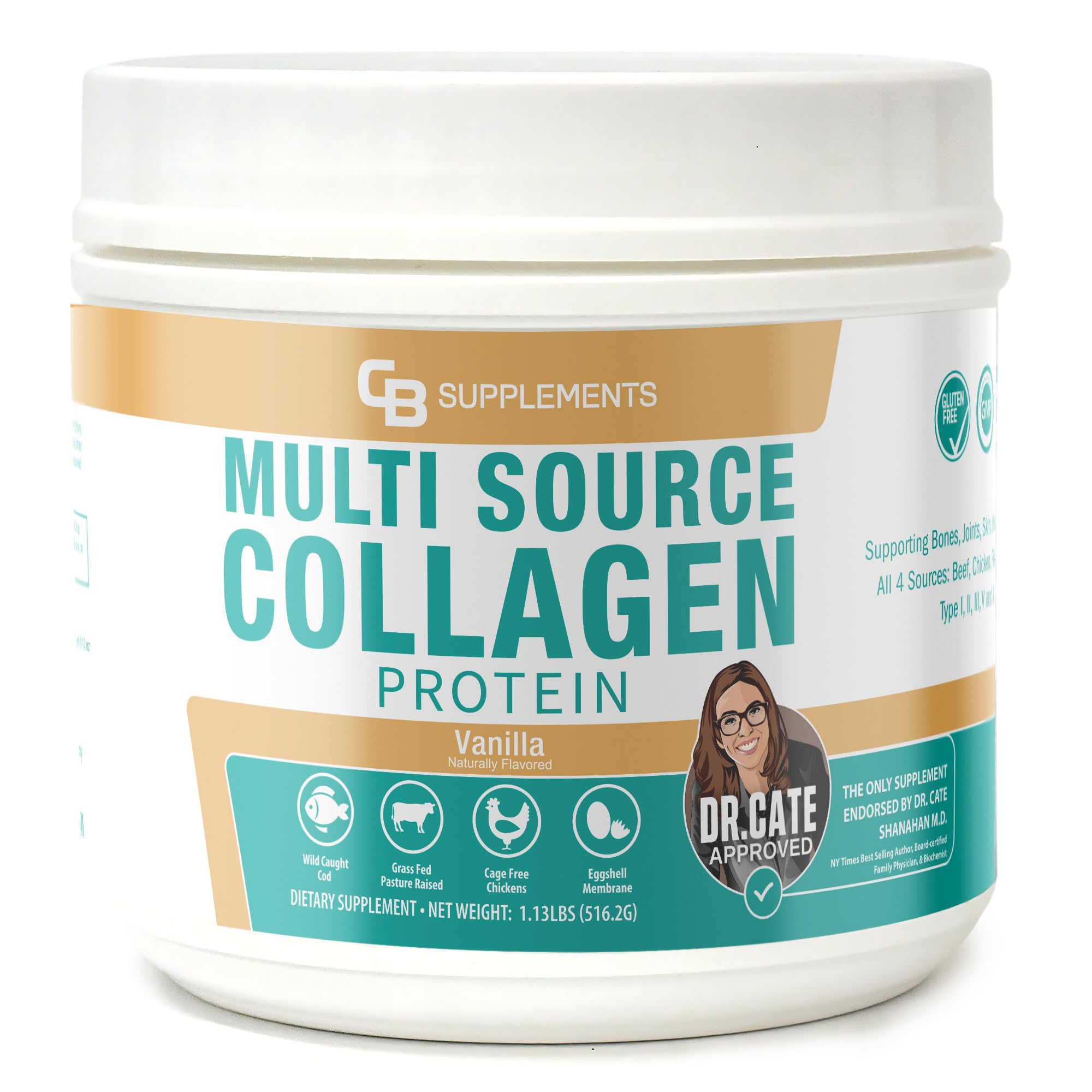 CB Supplements Multi Collagen Vanilla powder tub ready for daily smoothies and joint support.