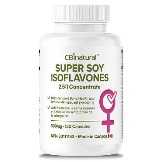 CBI Natural Soy Isoflavones bottle front highlighting potency for women's wellness