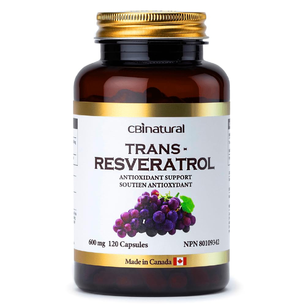 CBI Natural Trans-Resveratrol 600mg bottle shown, supporting healthy aging and cellular vitality.