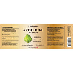 Close-up of CBI Natural Artichoke 20:1 capsules highlighting vegan formula.