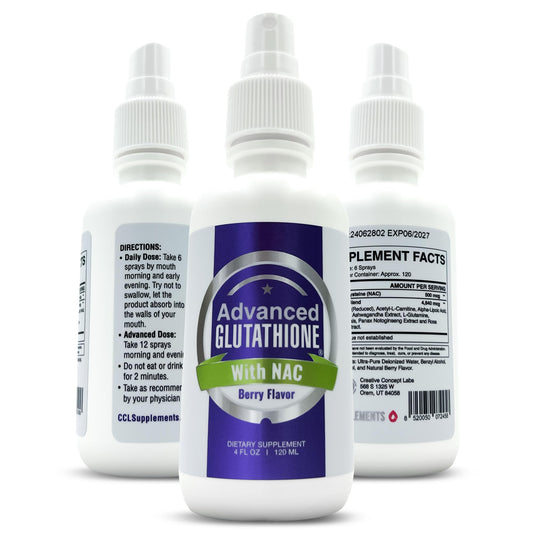 CCL Supplements liposomal glutathione spray bottle for on-the-go easy dosing.