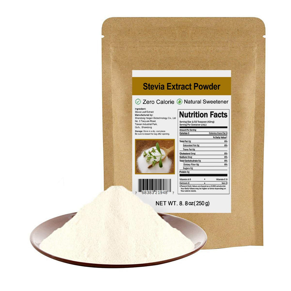 CCnature Pure Stevia Powder in kraft packaging for eco-friendly sweetness.