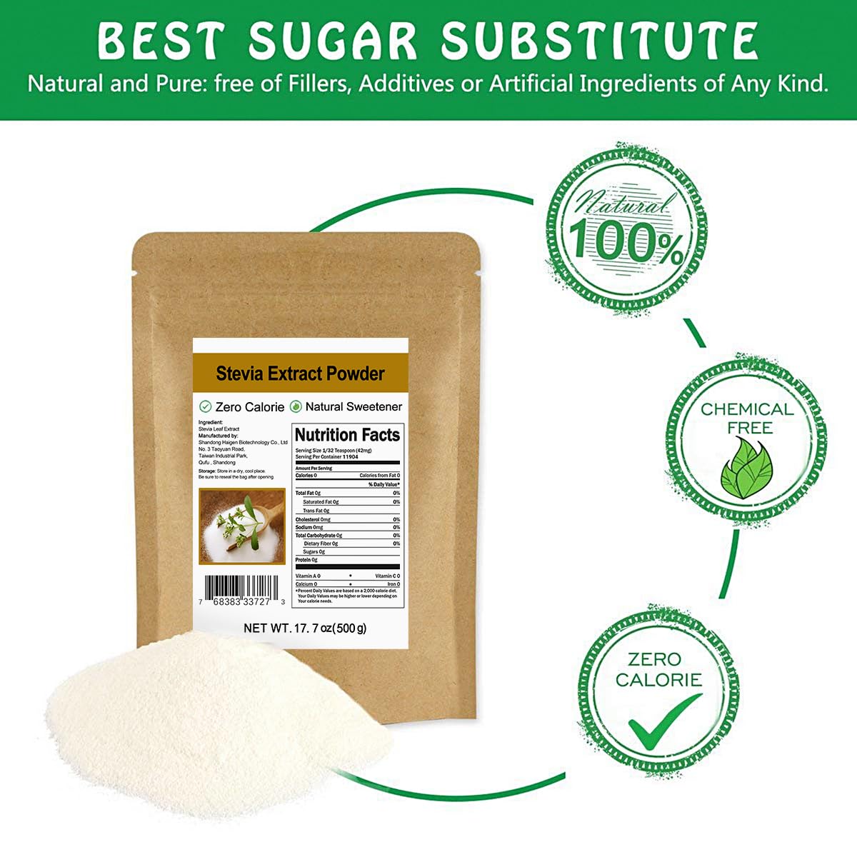 CCnature stevia powder dissolves easily in drinks for a clean zero-calorie sweetness.