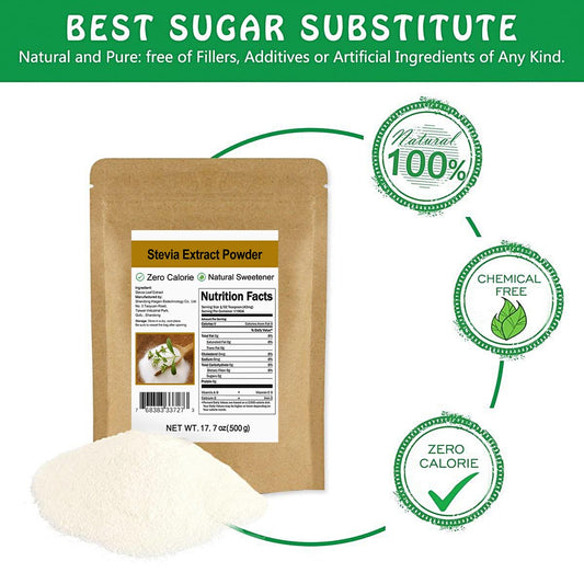 CCnature stevia powder dissolves easily in drinks for a clean zero-calorie sweetness.