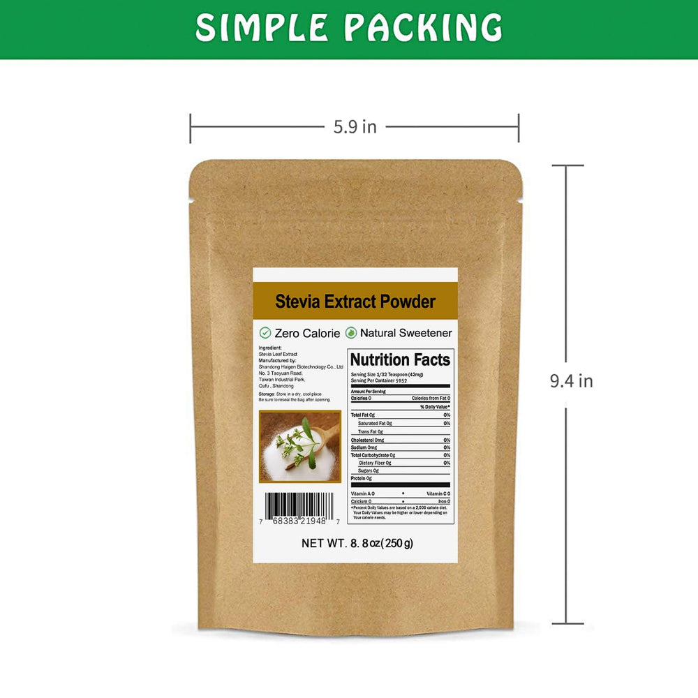 CCnature stevia powder in tea mug demonstrates natural sweetening, zero calories.