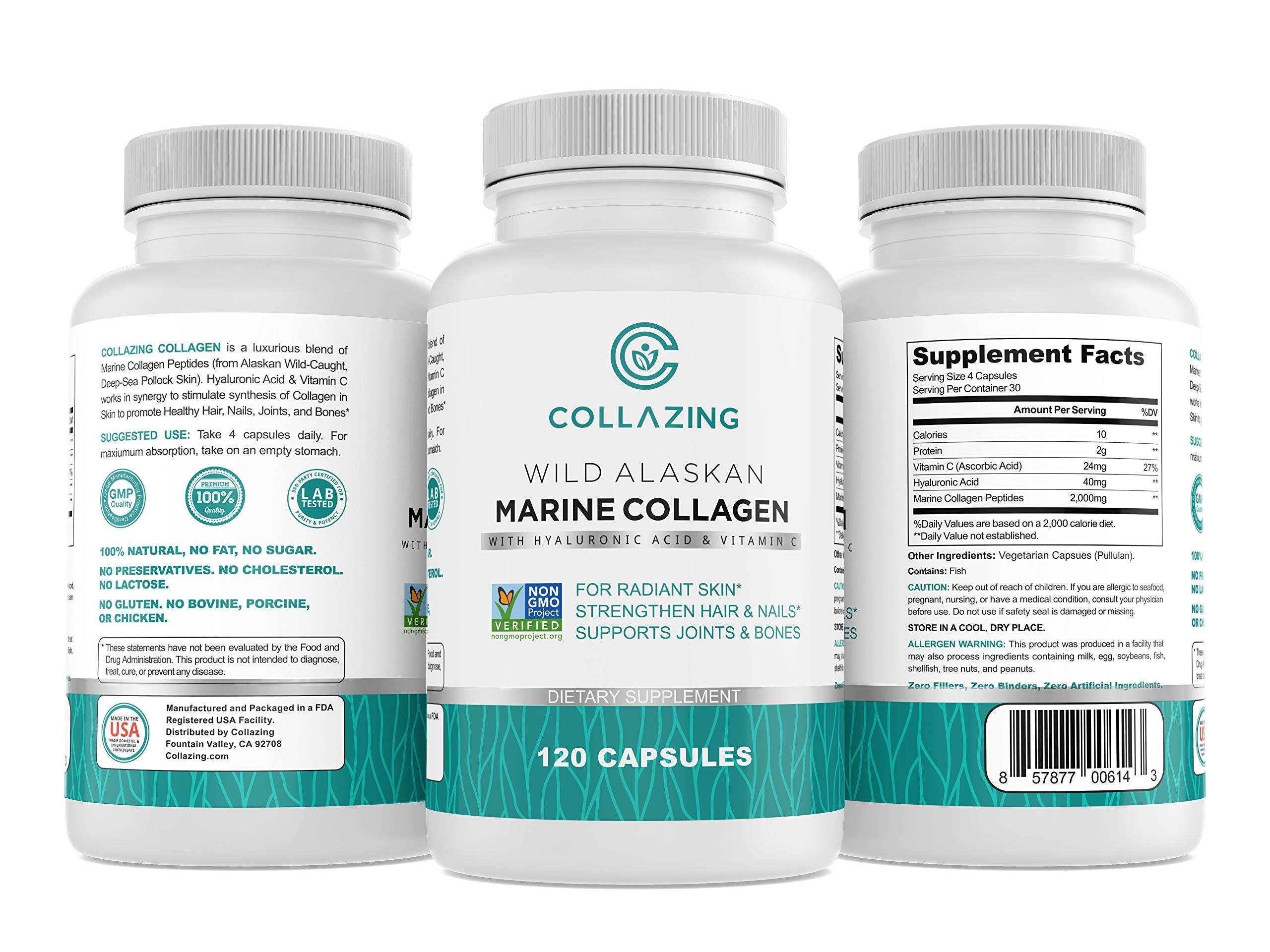 C COLLAZING Alaskan marine collagen bottle supports skin and joints.