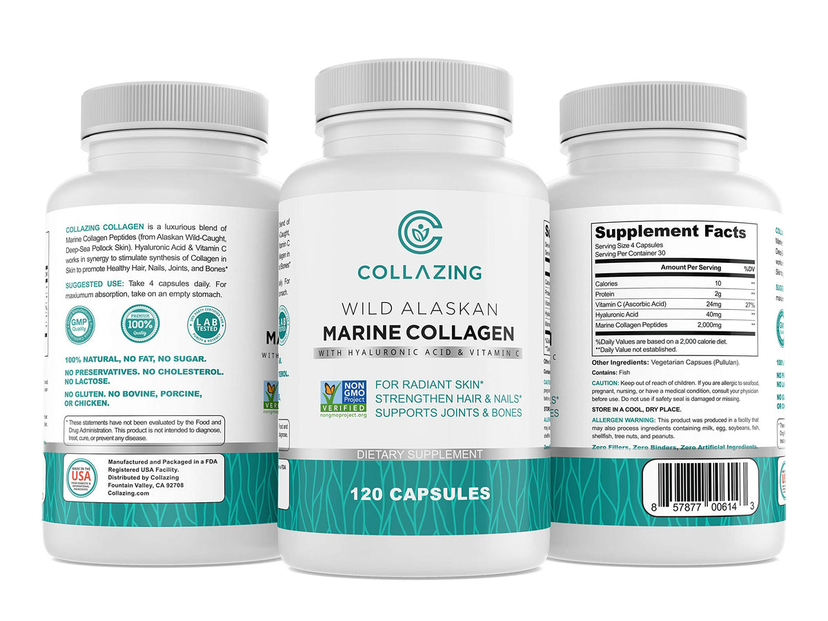 C COLLAZING Alaskan marine collagen bottle supports skin and joints.
