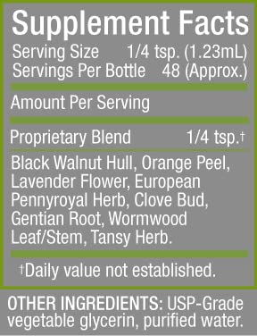 Cedar Bear Naturales Intestinal Cleanse bottle pour showing precise dosing for daily use.