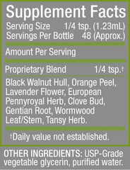 Cedar Bear Naturales Intestinal Cleanse bottle pour showing precise dosing for daily use.