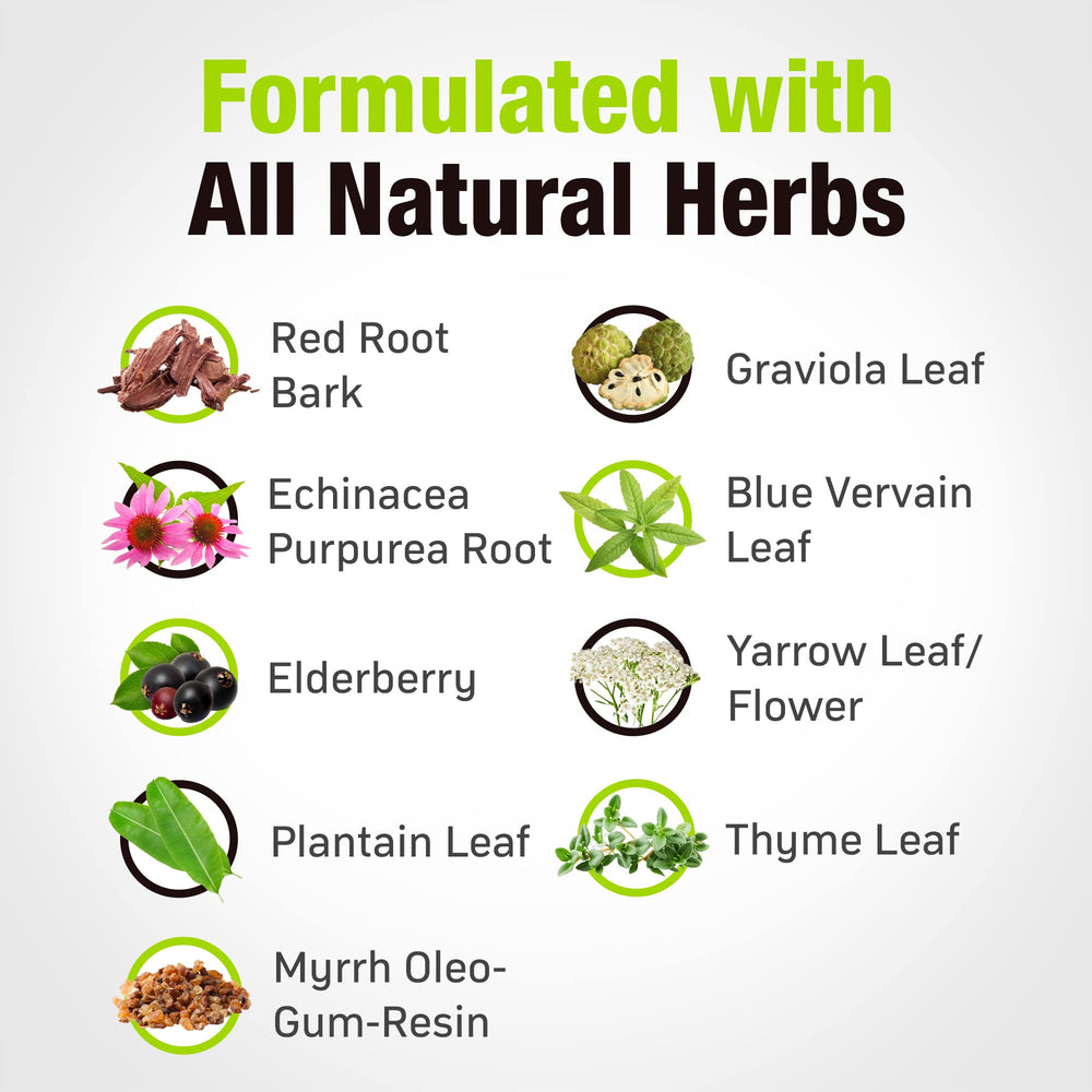 Cedar Bear Naturales red root bark and herbs close-up for natural detox support
