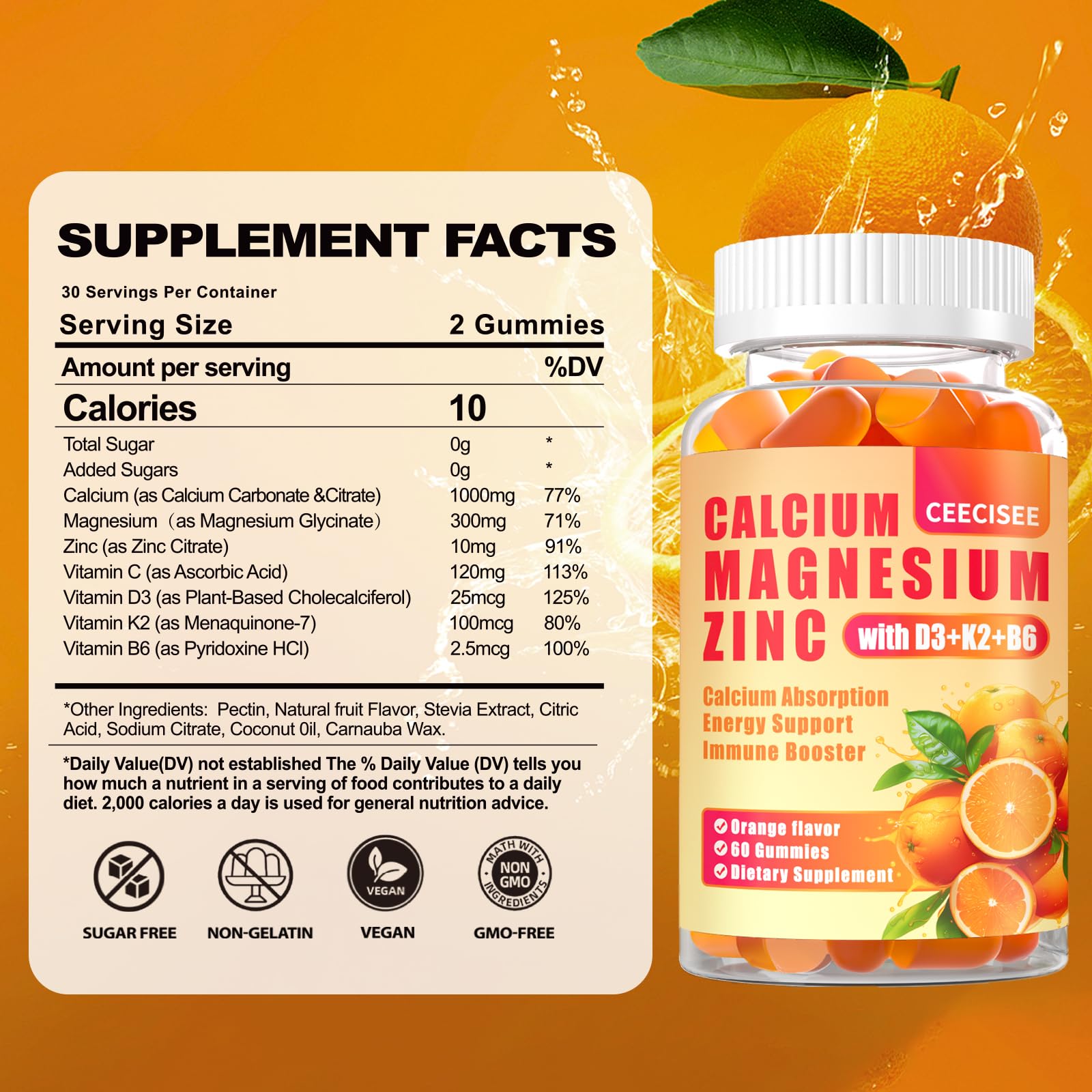 Ceecisee bottle-back label highlights the 7-in-1 blend for daily support.