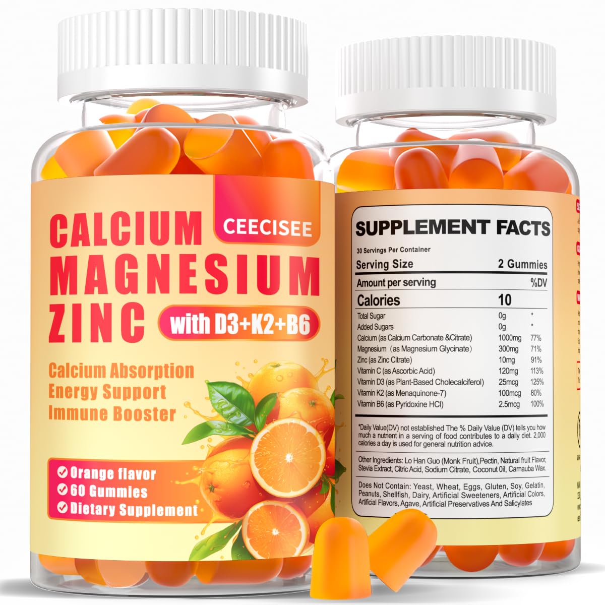 Ceecisee bottle-front shows orange gummies, a convenient daily supplement.