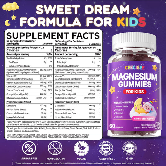 Ceecisee Kids Magnesium Gummies close-up shows berry flavor and texture.