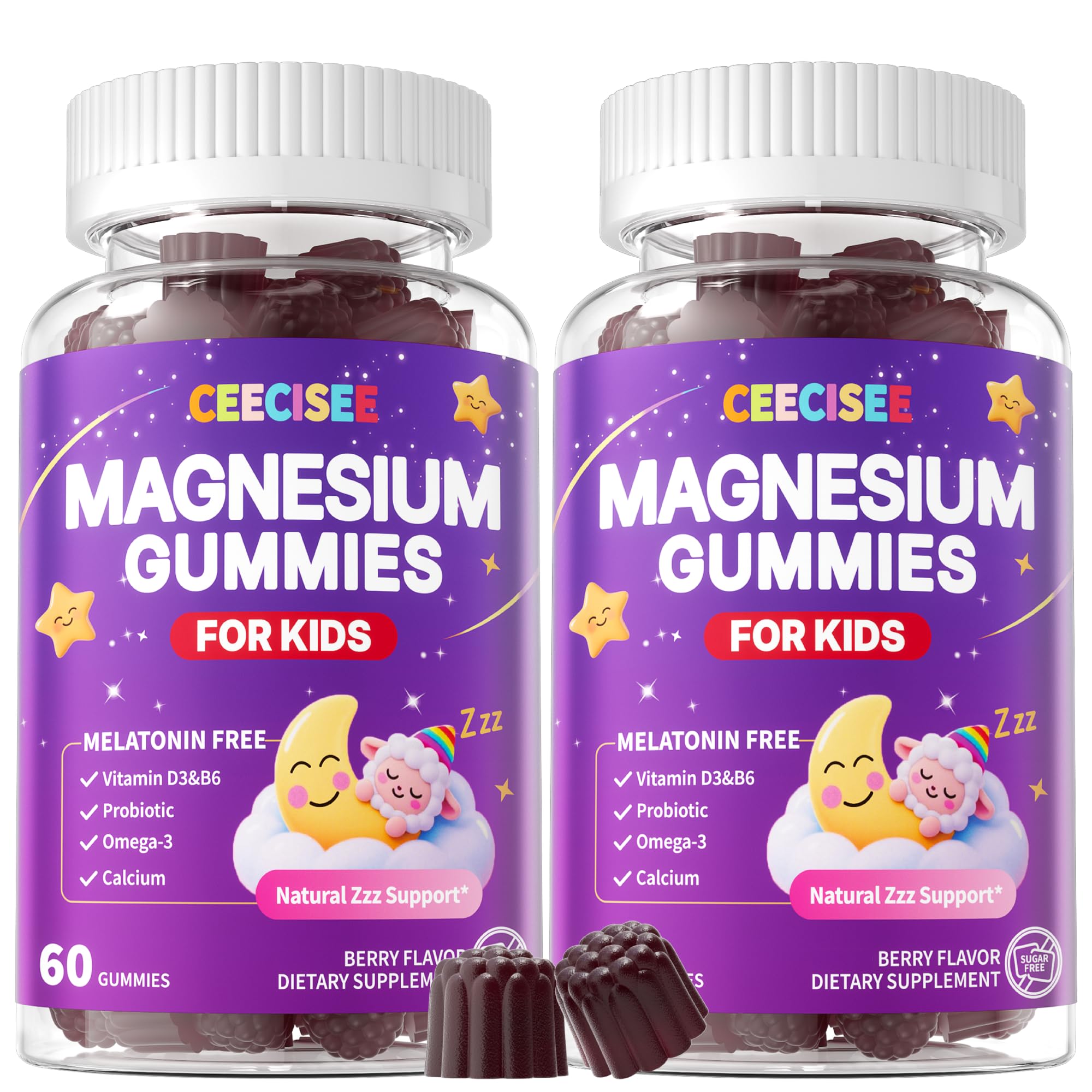 Ceecisee Kids Magnesium Gummies bottle with berry flavor for bedtime support.