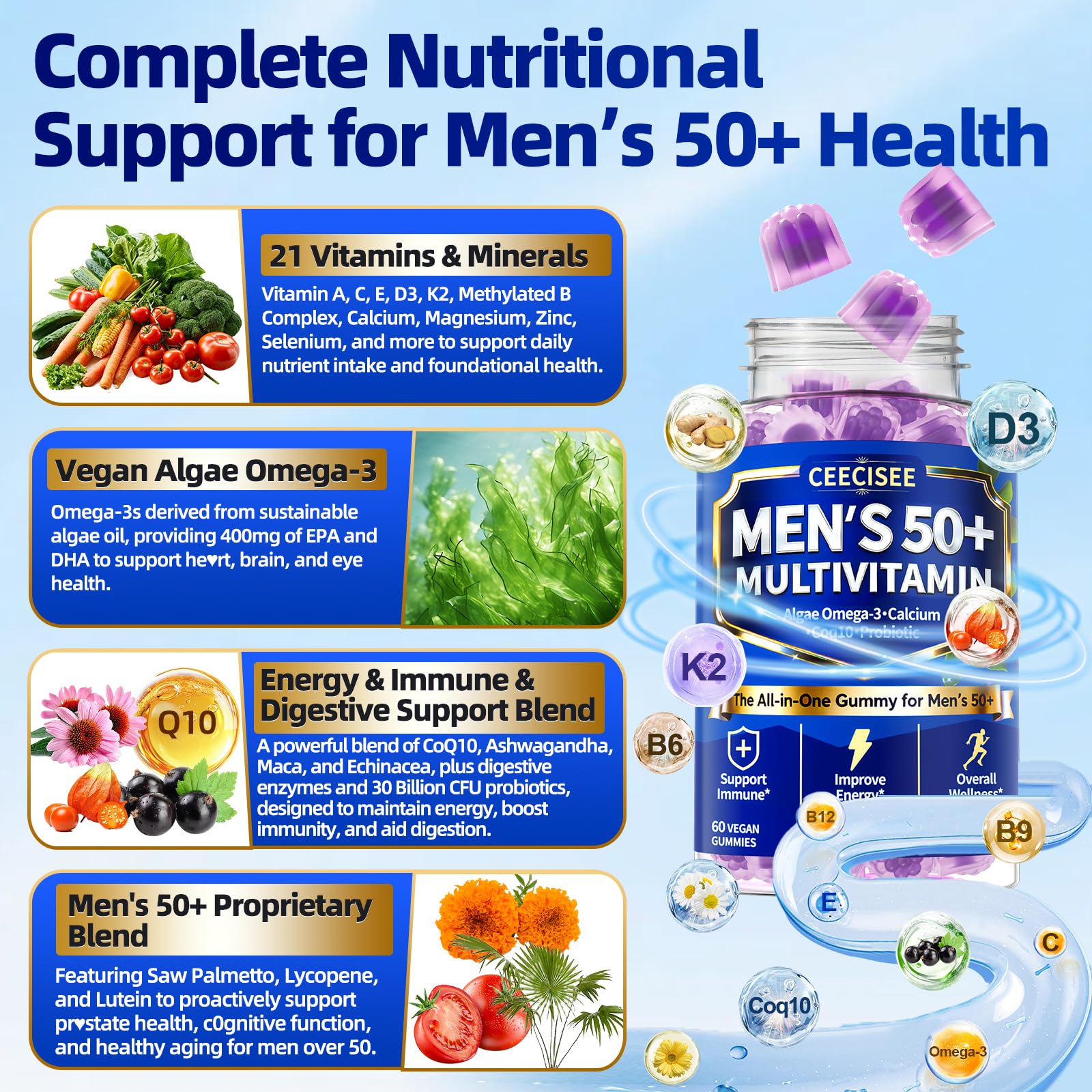 Ceecisee bottle nutrition facts panel highlights comprehensive vitamin and mineral coverage.