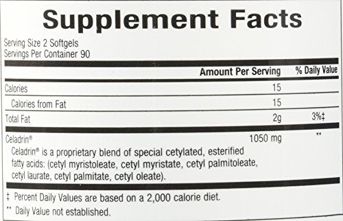 Celadrin Advanced Joint Health bottle label close-up emphasizing esterified fatty acids.