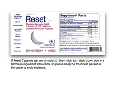 CELCLENE ResetCalm Night relaxation scene with open bottle and water.