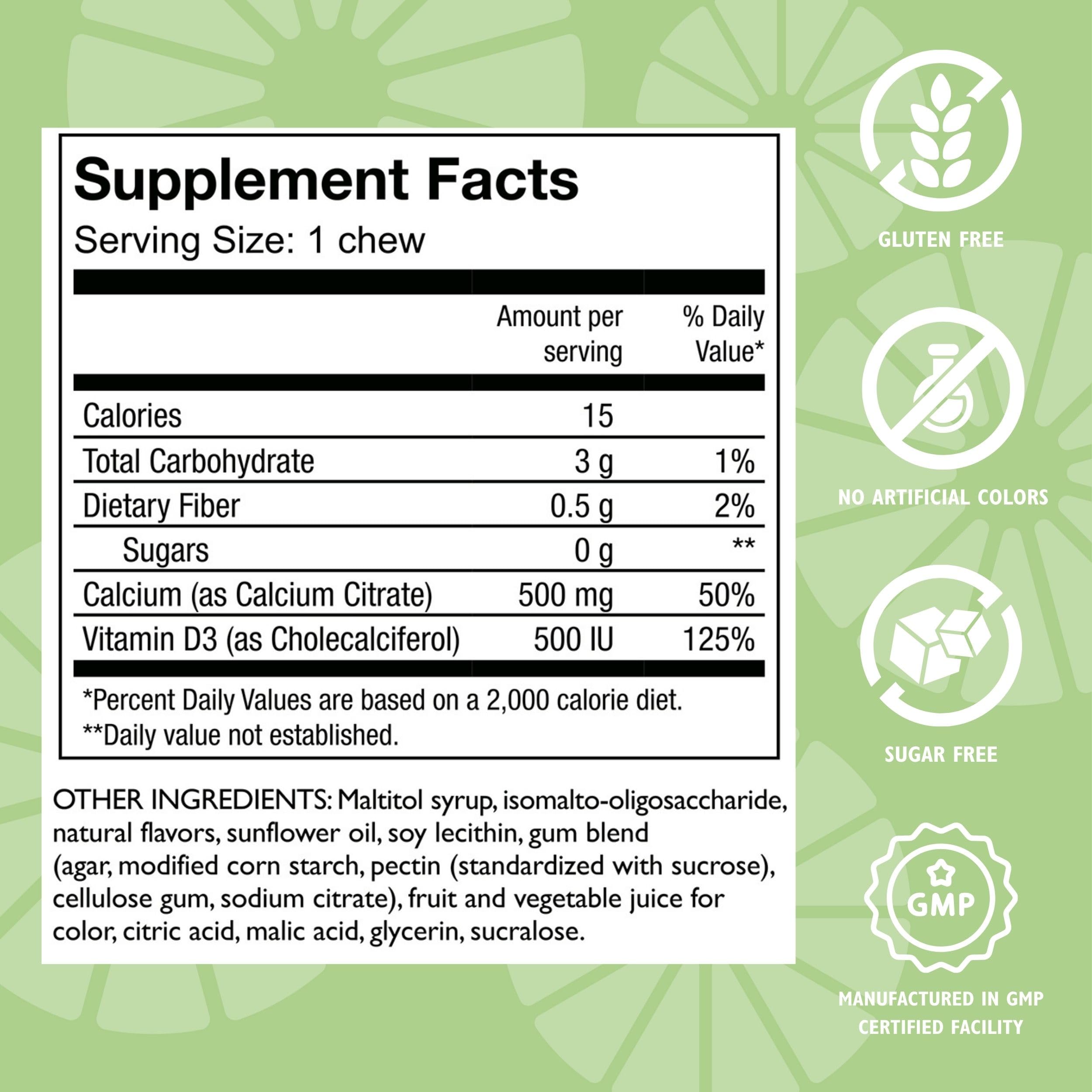 Celebrate Bariatric Calcium Citrate Soft Chews closeup — 500 IU vitamin D3 for better absorption.